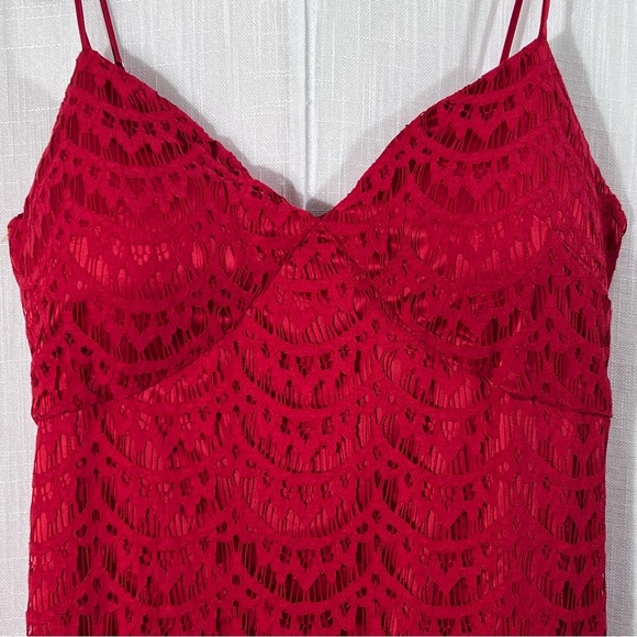 Venus Lace Tiered Ruffle Hem High Low Event Evening Night Out Red Dress Size 10 - Picture 3 of 15